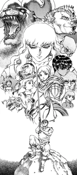Karakter-karakter Berserk yang ikonik Gambar beberapa karakter Berserk bersama-sama