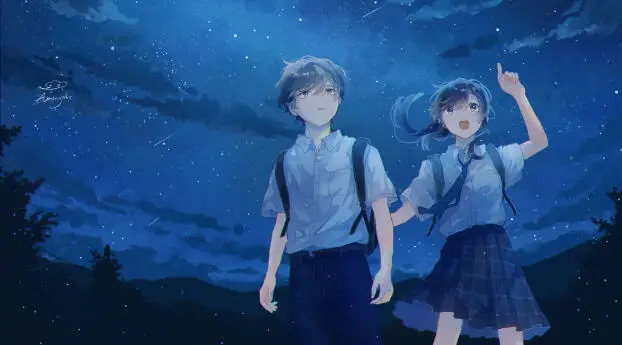 Momen romantis siswa SMA dalam anime Pasangan siswa SMA anime yang sedang bermesraan