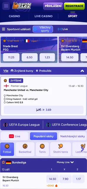 Spinbara: sportovní sázení s živými kurzy